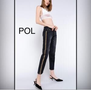 Pol Washed Faded Black Aztec Embroidered Straight Leg Jeans Small NWOT
